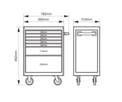 Bahco 1472K7 E72 7 Drawer 26" Mobile Roller Cabinet Orange 11 Bahco 1472K7 E72 7 Drawer 26" Mobile Roller Cabinet Orange -Quality Tool Store 1472K7 DIMS