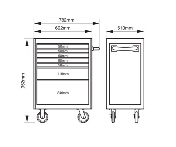 Bahco 1472K7 E72 7 Drawer 26" Mobile Roller Cabinet Orange 7 Bahco 1472K7 E72 7 Drawer 26" Mobile Roller Cabinet Orange - Image 5