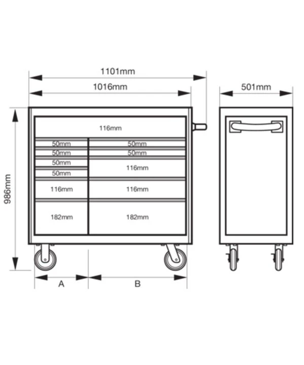 Bahco 1475KXL12 C75 Classic 40" 12 Drawer Mobile Roller Cabinet Orange 4 Bahco 1475KXL12 C75 Classic 40" 12 Drawer Mobile Roller Cabinet Orange - Image 2