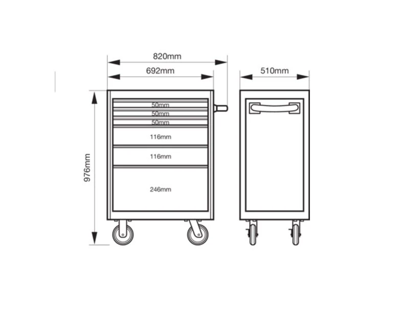 Bahco 1477K6BLACK E77 ‘Premium’ 6 Drawer 26" Mobile Roller Cabinet Black 8 Bahco 1477K6BLACK E77 ‘Premium’ 6 Drawer 26" Mobile Roller Cabinet Black - Image 6