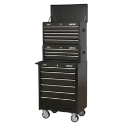 Sealey AP22BSTACK 14 Drawer Tool Box Stack - Roll Cab, Top &amp; Mid Chests - Black
