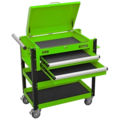 Sealey AP760MHV Heavy-Duty Mobile Tool & Parts Trolley 2 Drawers & Lockable Top - Green 11 Sealey AP760MHV Heavy-Duty Mobile Tool & Parts Trolley 2 Drawers & Lockable Top - Green -Quality Tool Store AP760MHV DRAWERS OPEN PIC3 DFC33195