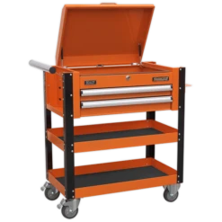 Sealey AP760MO Heavy-Duty Mobile Tool And Parts Trolley 2 Drawers And Lockable Top - Orange -Quality Tool Store AP760MO