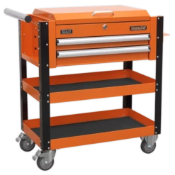 Sealey AP760MO Heavy-Duty Mobile Tool And Parts Trolley 2 Drawers And Lockable Top - Orange -Quality Tool Store AP760MO CLOSED DFC33184