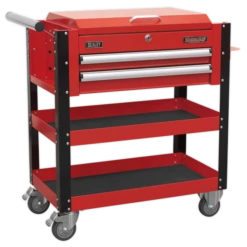 Sealey AP760M Heavy-Duty Mobile Tool &amp; Parts Trolley 2 Drawers &amp; Lockable Top - Red -Quality Tool Store AP760M CLOSED DFC33280