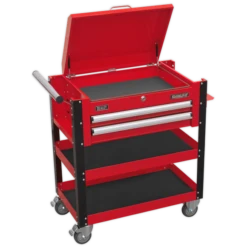 Sealey AP760M Heavy-Duty Mobile Tool &amp; Parts Trolley 2 Drawers &amp; Lockable Top - Red -Quality Tool Store AP760M PIC3 DFC33276