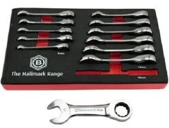 Britool Hallmark BHSRWSET12 12 Piece Stubby Ratchet Combination Spanner Set In Foam Tray