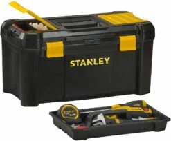 Stanley STST1-75520 Essential 19" Toolbox With Organiser Top, Plastic Latches. Tool Box -Quality Tool Store STST1 75520totewith tools 1