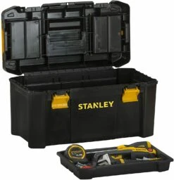 Stanley STST1-75520 Essential 19" Toolbox With Organiser Top, Plastic Latches. Tool Box -Quality Tool Store STST1 75520totewith toolsopen 1
