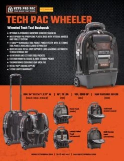 Veto Pro Pac TECH-PAC WHEELER Backpack Rolling Tool Bag + TP6B FREE -Quality Tool Store Tech Pac Wheeler Final Sell Sheet
