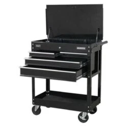 Sealey AP850MB Heavy Duty Mobile Tool &amp; Parts Trolley With 4 Drawers &amp; Lockable Top - Black -Quality Tool Store ap850mb2
