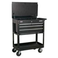 Sealey AP850MB Heavy Duty Mobile Tool &amp; Parts Trolley With 4 Drawers &amp; Lockable Top - Black -Quality Tool Store ap850mb3